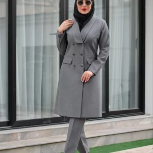 مانتو شلوار اداری مدل جلوه رنگ طوسی