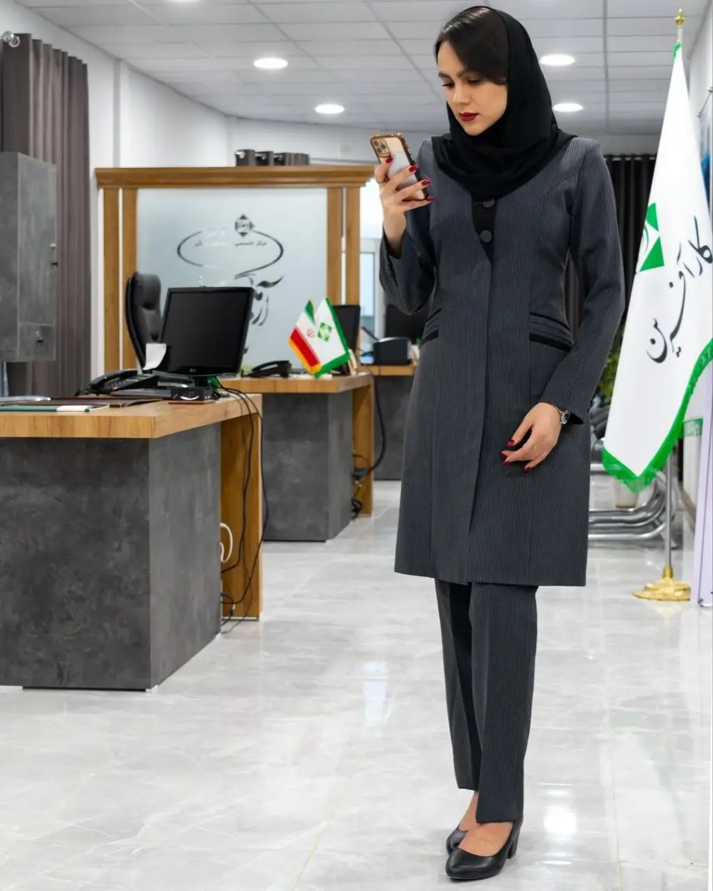 مانتو شلوار اداری مدل حورا رنگ نوک مدادی
