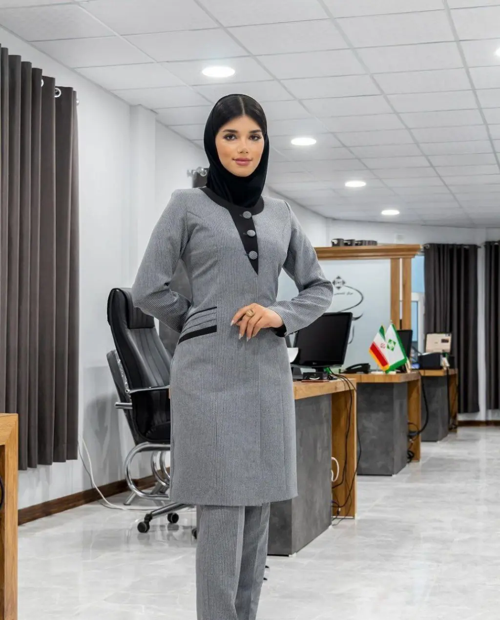 مانتو شلوار اداری مدل حورا رنگ طوسی