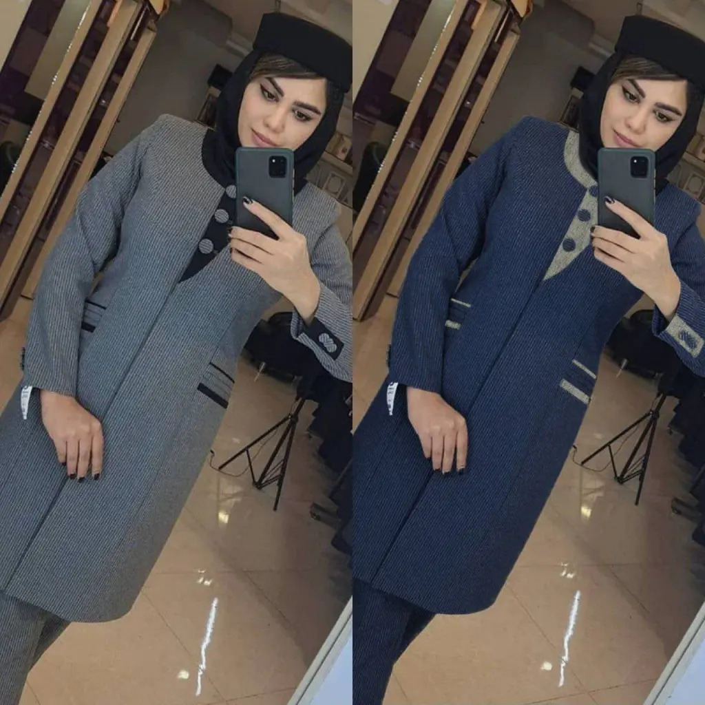مانتو شلوار اداری مدل حورا رنگ سرمه ای نوک مدادی