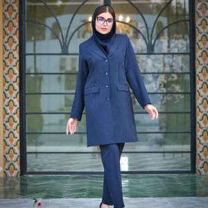 مانتو آمیگل - مانتو شلوار اداری مدل روژان رنگ سرمه ای