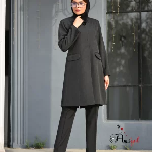 مانتو آمیگل - مانتو شلوار اداری آستردار مدل درنا رنگ مشکی