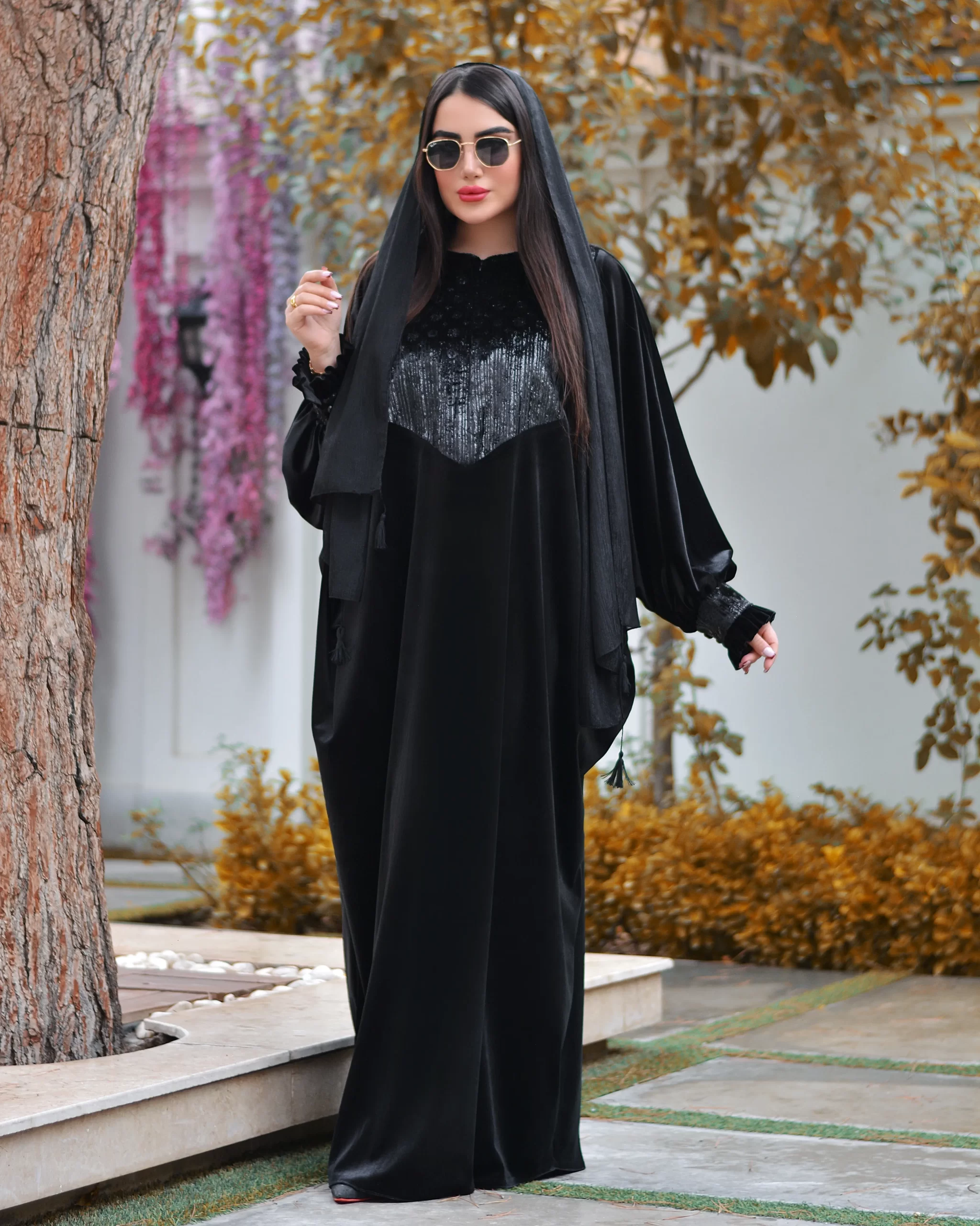 مانتو عبایی مخمل زنانه مدل نیکو